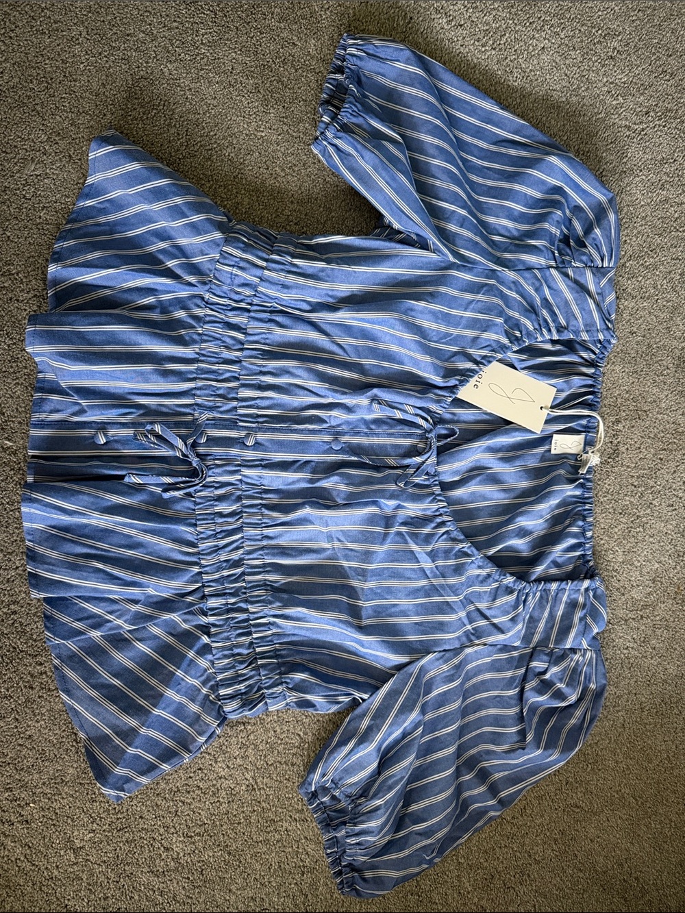 Joie Blue and White Striped Puff-Sleeve Blouse